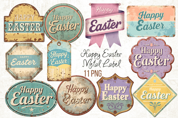 Download Happy Easter Metal Label Printable PNG - Premium Resources