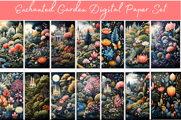 Download Enchanted Garden Digital Paper Set - Enchanted garden Collection